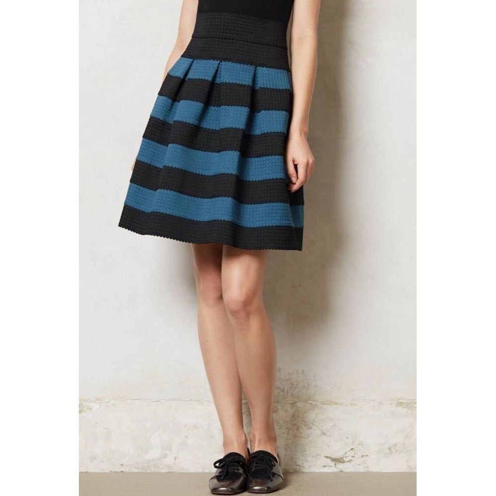 Anthropologie Scalloped Blue Black‎  Striped Skirt by Girls From Savoy Size XS/S